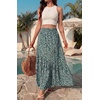 image:imageGRECERELLE Womens Maxi Skirt High Waist Tiered ALine with PocketsGreen White Flower