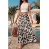 image:imageGRECERELLE Womens Maxi Skirt High Waist Tiered ALine with PocketsKhaki Black Flower