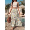 image:imageGRECERELLE Womens Maxi Skirt High Waist Tiered ALine with PocketsLeave Blue Flower