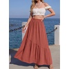 image:imageGRECERELLE Womens Maxi Skirt High Waist Tiered ALine with PocketsLiving Coral