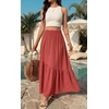 image:imageGRECERELLE Womens Maxi Skirt High Waist Tiered ALine with PocketsLiving Coral