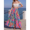 image:imageGRECERELLE Womens Maxi Skirt High Waist Tiered ALine with PocketsMulti Purple Wave