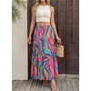 image:imageGRECERELLE Womens Maxi Skirt High Waist Tiered ALine with PocketsMulti Purple Wave