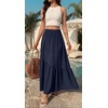 image:imageGRECERELLE Womens Maxi Skirt High Waist Tiered ALine with PocketsNavy Blue
