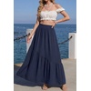 image:imageGRECERELLE Womens Maxi Skirt High Waist Tiered ALine with PocketsNavy Blue