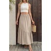 image:imageGRECERELLE Womens Maxi Skirt High Waist Tiered ALine with PocketsOatmeal