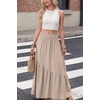 image:imageGRECERELLE Womens Maxi Skirt High Waist Tiered ALine with PocketsOatmeal