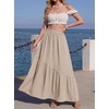 image:imageGRECERELLE Womens Maxi Skirt High Waist Tiered ALine with PocketsOatmeal