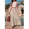 image:imageGRECERELLE Womens Maxi Skirt High Waist Tiered ALine with PocketsOatmeal