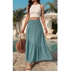 image:imageGRECERELLE Womens Maxi Skirt High Waist Tiered ALine with PocketsSea Green