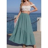 image:imageGRECERELLE Womens Maxi Skirt High Waist Tiered ALine with PocketsSea Green