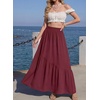 image:imageGRECERELLE Womens Maxi Skirt High Waist Tiered ALine with PocketsWine Red