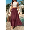image:imageGRECERELLE Womens Maxi Skirt High Waist Tiered ALine with PocketsWine Red