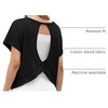 image:imageGRECERELLE Womens Open Back Workout Tops Backless Athletic Shirts Casual Crop Running Tee Y2k YogaAblack
