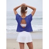 image:imageGRECERELLE Womens Open Back Workout Tops Backless Athletic Shirts Casual Crop Running Tee Y2k YogaAroyal Blue