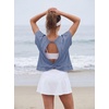 image:imageGRECERELLE Womens Open Back Workout Tops Backless Athletic Shirts Casual Crop Running Tee Y2k YogaDenim Blue