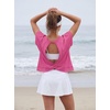 image:imageGRECERELLE Womens Open Back Workout Tops Backless Athletic Shirts Casual Crop Running Tee Y2k YogaHot Pink