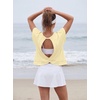 image:imageGRECERELLE Womens Open Back Workout Tops Backless Athletic Shirts Casual Crop Running Tee Y2k YogaLight Yellow