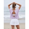 image:imageGRECERELLE Womens Open Back Workout Tops Backless Athletic Shirts Casual Crop Running Tee Y2k YogaLilac Purple