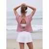 image:imageGRECERELLE Womens Open Back Workout Tops Backless Athletic Shirts Casual Crop Running Tee Y2k YogaMauve