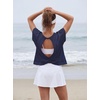 image:imageGRECERELLE Womens Open Back Workout Tops Backless Athletic Shirts Casual Crop Running Tee Y2k YogaNavy Blue