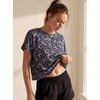 image:imageGRECERELLE Womens Open Back Workout Tops Backless Athletic Shirts Casual Crop Running Tee Y2k YogaNavy White Flower