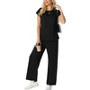 image:imageGRECERELLE Womens Summer 2 Piece Outfits Wide Leg Pants Lounge SetAblack