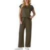image:imageGRECERELLE Womens Summer 2 Piece Outfits Wide Leg Pants Lounge SetArmy Green