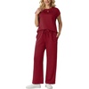 image:imageGRECERELLE Womens Summer 2 Piece Outfits Wide Leg Pants Lounge SetBurgundy