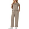 image:imageGRECERELLE Womens Summer 2 Piece Outfits Wide Leg Pants Lounge SetCoffee Gray