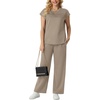 image:imageGRECERELLE Womens Summer 2 Piece Outfits Wide Leg Pants Lounge SetCoffee Gray