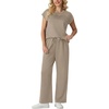 image:imageGRECERELLE Womens Summer 2 Piece Outfits Wide Leg Pants Lounge SetCoffee Gray