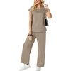 image:imageGRECERELLE Womens Summer 2 Piece Outfits Wide Leg Pants Lounge SetCoffee Gray