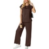 image:imageGRECERELLE Womens Summer 2 Piece Outfits Wide Leg Pants Lounge SetDark Coffee