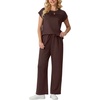image:imageGRECERELLE Womens Summer 2 Piece Outfits Wide Leg Pants Lounge SetDark Coffee