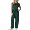 image:imageGRECERELLE Womens Summer 2 Piece Outfits Wide Leg Pants Lounge SetDark Green