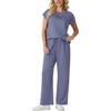 image:imageGRECERELLE Womens Summer 2 Piece Outfits Wide Leg Pants Lounge SetHaze Blue
