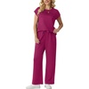 image:imageGRECERELLE Womens Summer 2 Piece Outfits Wide Leg Pants Lounge SetHot Pink