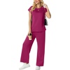 image:imageGRECERELLE Womens Summer 2 Piece Outfits Wide Leg Pants Lounge SetHot Pink