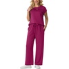 image:imageGRECERELLE Womens Summer 2 Piece Outfits Wide Leg Pants Lounge SetHot Pink