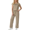 image:imageGRECERELLE Womens Summer 2 Piece Outfits Wide Leg Pants Lounge SetKhaki