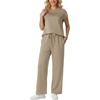 image:imageGRECERELLE Womens Summer 2 Piece Outfits Wide Leg Pants Lounge SetKhaki