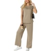 image:imageGRECERELLE Womens Summer 2 Piece Outfits Wide Leg Pants Lounge SetKhaki