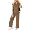 image:imageGRECERELLE Womens Summer 2 Piece Outfits Wide Leg Pants Lounge SetLight Coffee