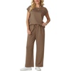 image:imageGRECERELLE Womens Summer 2 Piece Outfits Wide Leg Pants Lounge SetLight Coffee