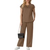 image:imageGRECERELLE Womens Summer 2 Piece Outfits Wide Leg Pants Lounge SetLight Coffee