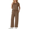 image:imageGRECERELLE Womens Summer 2 Piece Outfits Wide Leg Pants Lounge SetLight Coffee