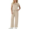 image:imageGRECERELLE Womens Summer 2 Piece Outfits Wide Leg Pants Lounge SetOatmeal