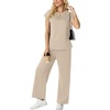 image:imageGRECERELLE Womens Summer 2 Piece Outfits Wide Leg Pants Lounge SetOatmeal