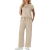 image:imageGRECERELLE Womens Summer 2 Piece Outfits Wide Leg Pants Lounge SetOatmeal
